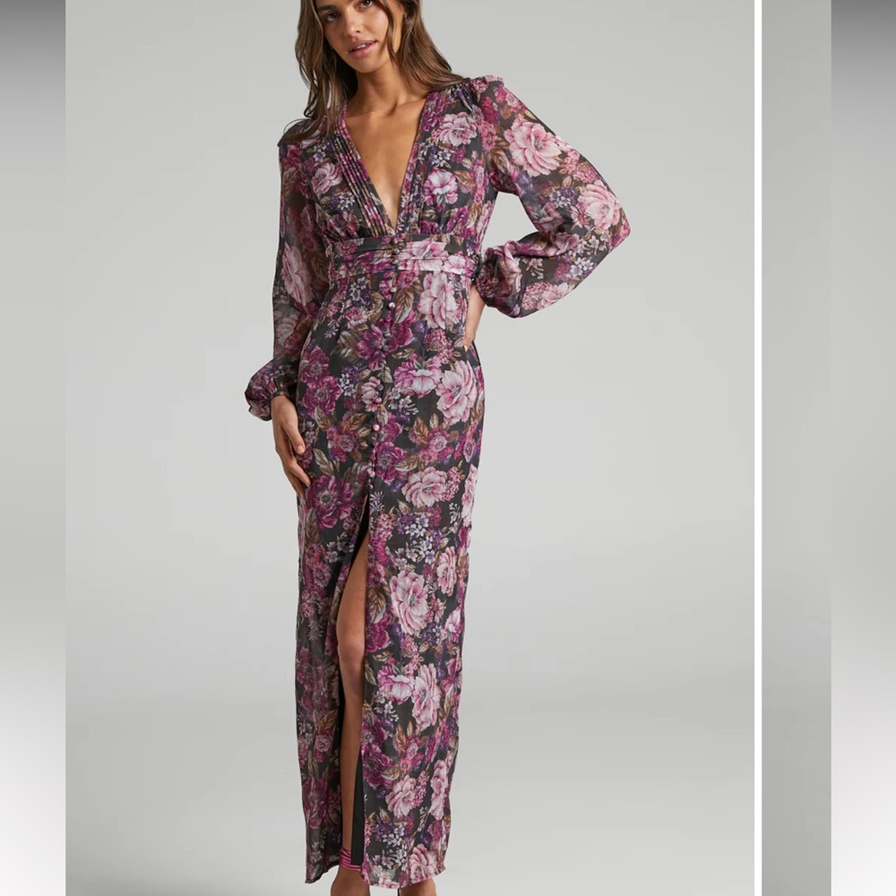 Showpo Lorelei Midaxi Dress- V Neck Balloon Sleeve Dress